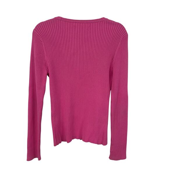 Y2K Tommy Hilfiger Pure Cotton Ribbed Knit Logo Sweater Pink Womens Large - Picture 5 of 7